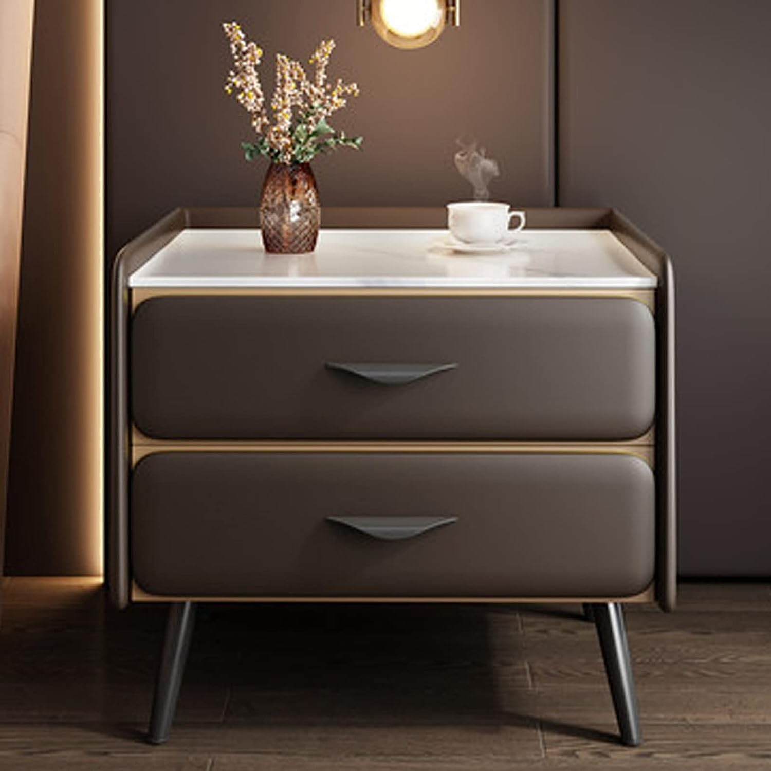 Usknxiu Side Tables Bedroom with Drawer, Wooden Modern Nightstand, End Table with Drawer for Living Room Solid Wood Legs, 2 Drawers,E,45x40x52cm