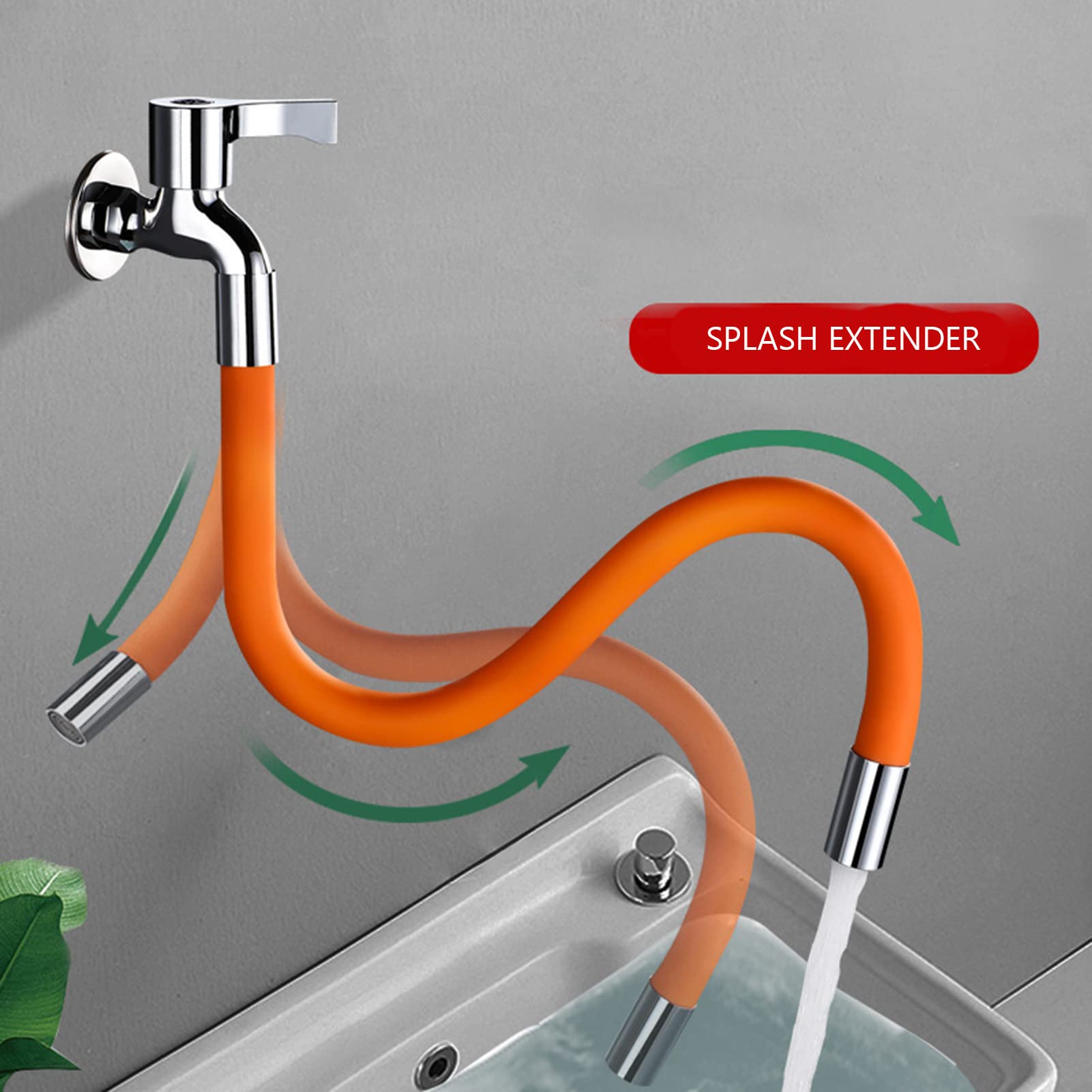 Tubo Extensor Universal de 50 cm para Grifo, rociador Flexible de 360° para Fregadero, Conector de Espuma para desagüe de Cocina y baño, Color Naranja
