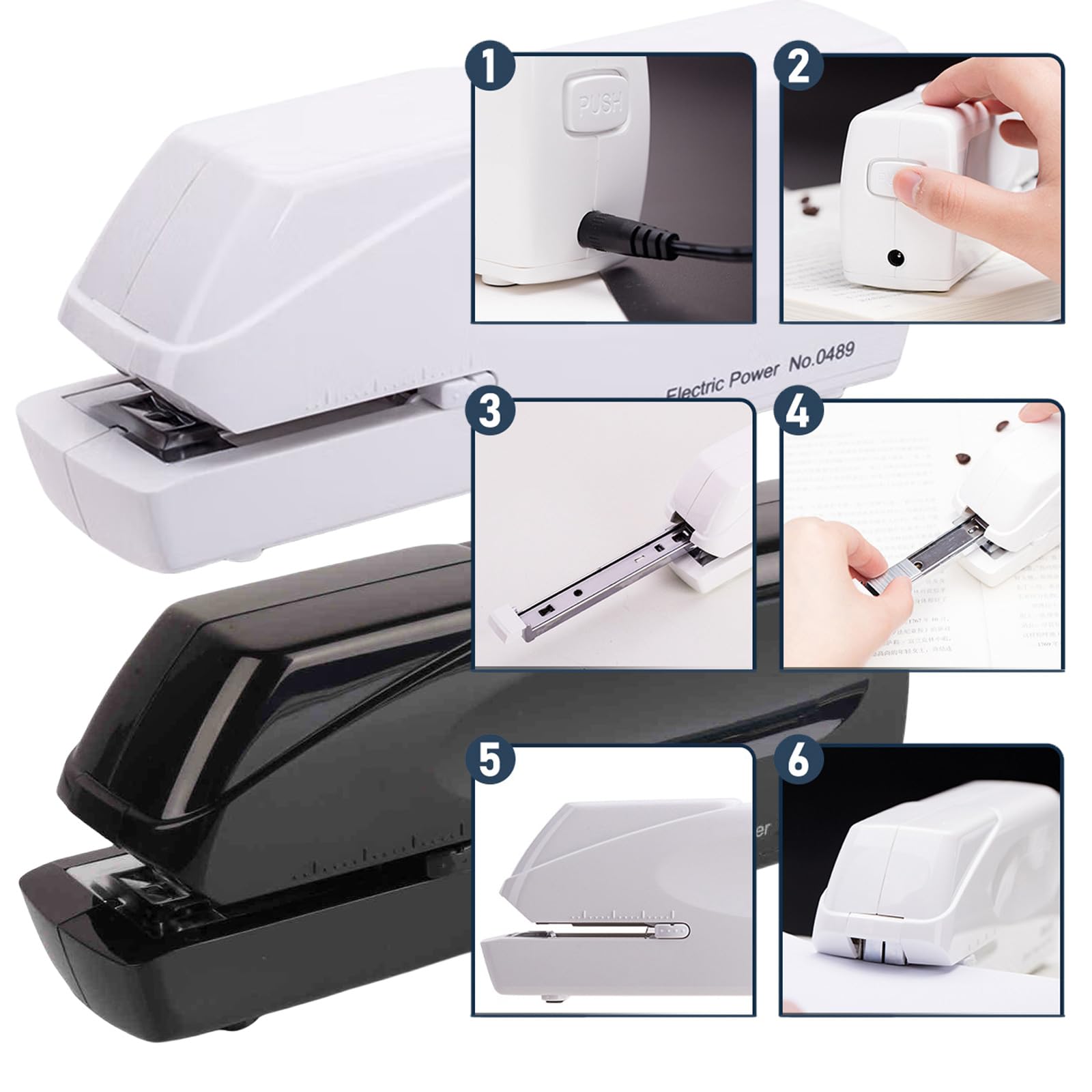 Cucitrice elettrica da ufficio portatile Adattatore con capacità 20 fogli o Cucitrice elettrica automatica da ufficio alimentata a batteria Bianca