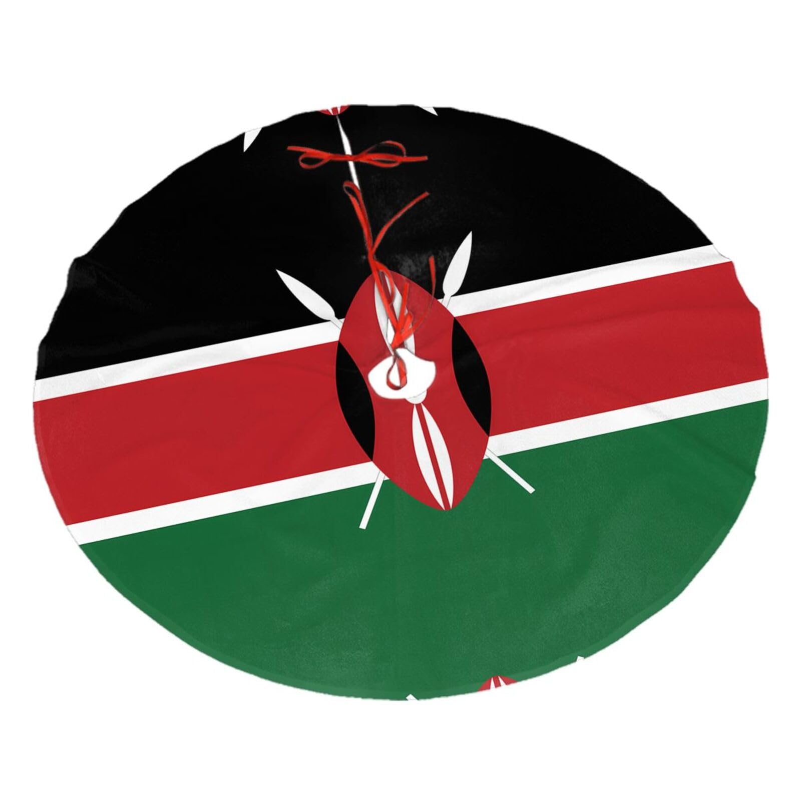 Flag of Kenya Printed Christmas Tree Skirt Christmas Plush Tree Skirt 36 inches (about91 cm) ChristmasIndoor and Outdoor