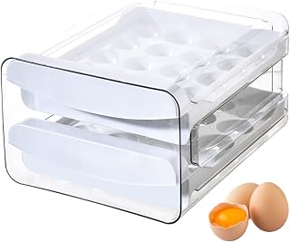 Egg Holder 40 Compartments Egg Storage Drawer Refrigerator Container Clear Double Layer Type Egg Dispenser Space-saving Kitchen Storage