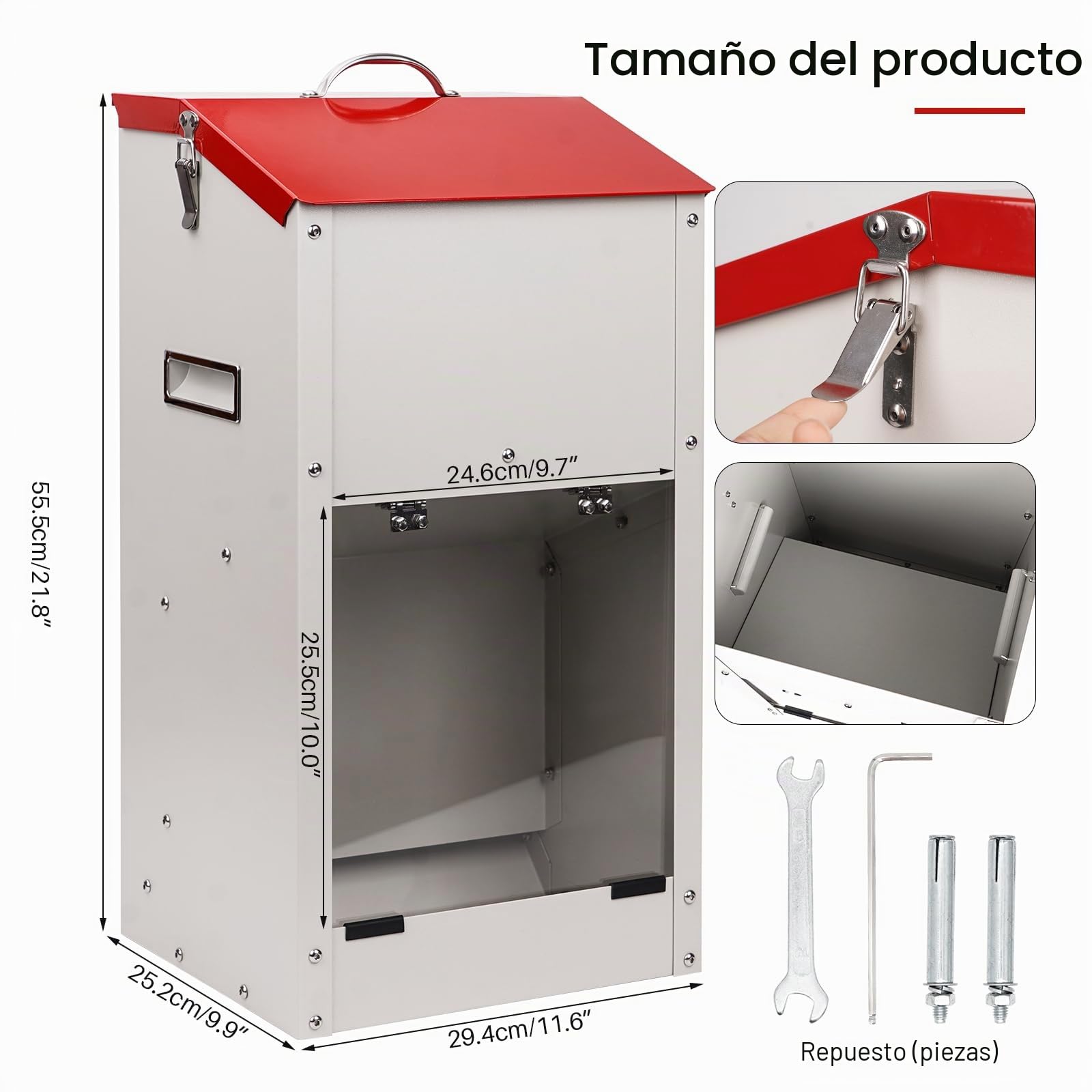 Comedero Automático para Perros, Alimentador para Mascotas de Exterior de 11 Kg, Comedero Galvanizado por Gravedad para Perros de Razas Grandes