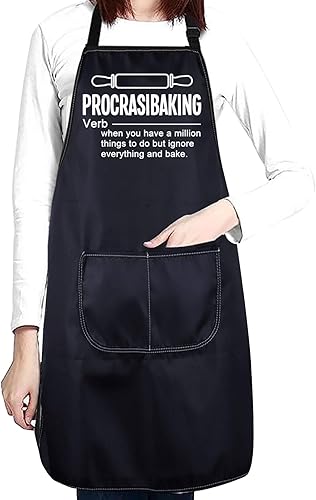 Miniatura 5 de CENWA Procrastibaking - Delantal de significado para hornear, con bolsillos, para cocinar, cocina, regalo