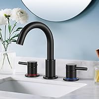 IUERASD Matte Black 3-Hole Bathroom Faucet with Pop-Up Drain, 8-Inch Widespread, 360° Swivel Spout, 2 Handles