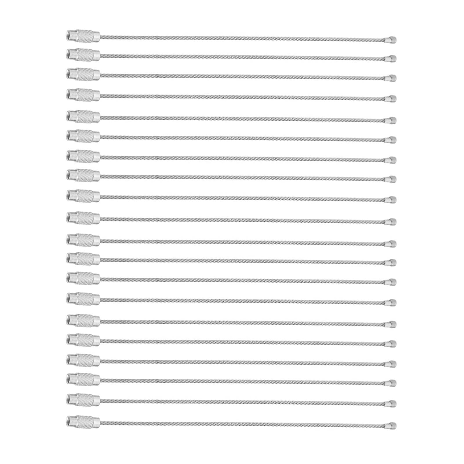 ariarly 20pcsbag Stainless Steel Wire Keychain Cable Rope Keychain with Screw Lock Silver