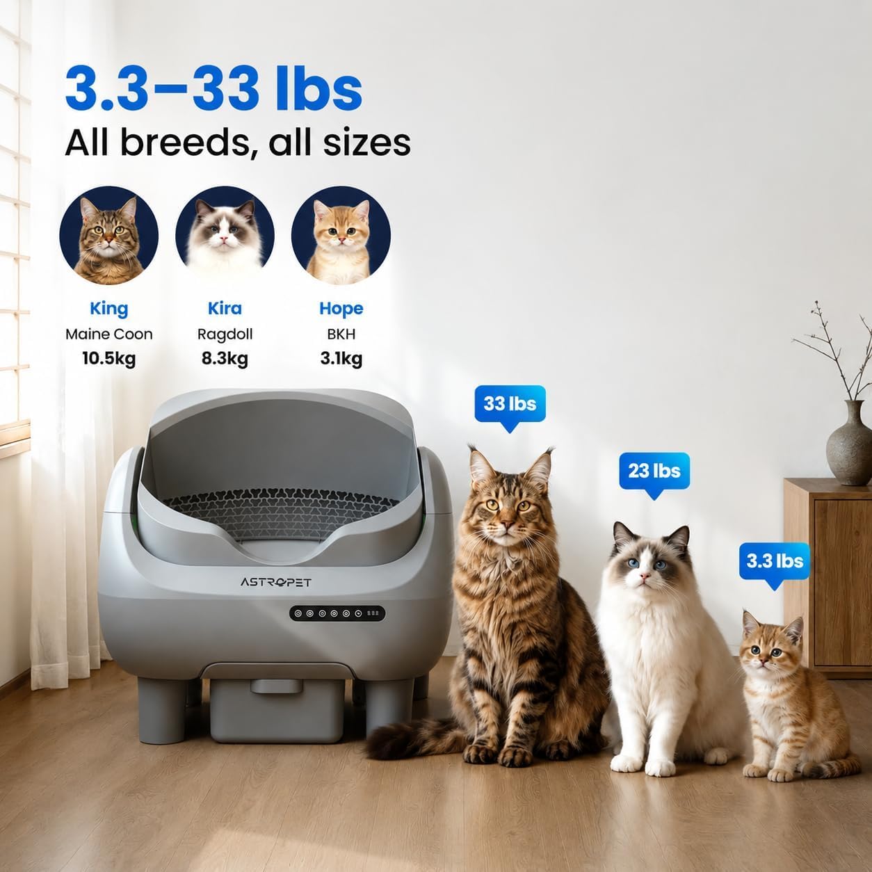 AstroPet Venus Offenes Katzenklo Selbstreinigend mit App-Steuerung | 5-fachem Sicherheitsschutz,UVC & Ionen-Geruchskontrolle,XXL 12L Abfallbox Selbstreinigende Katzentoilette für Große Katzen