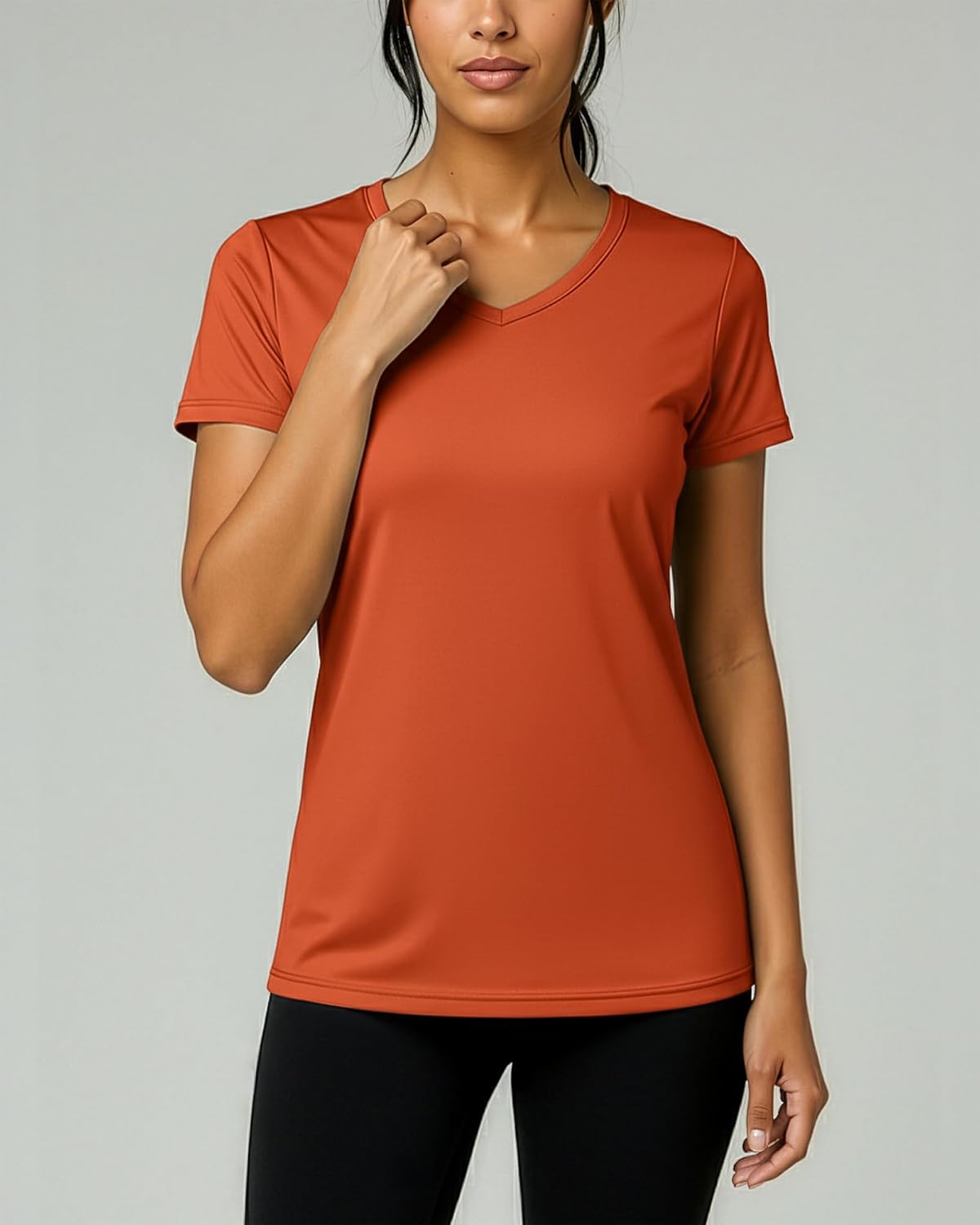 Real Essentials 5 Pack: Women's Dry Fit Short Sleeve V Neck Workout Top - Fitness Gym Athletic Yoga T-Shirt (Plus Available) - Image 3