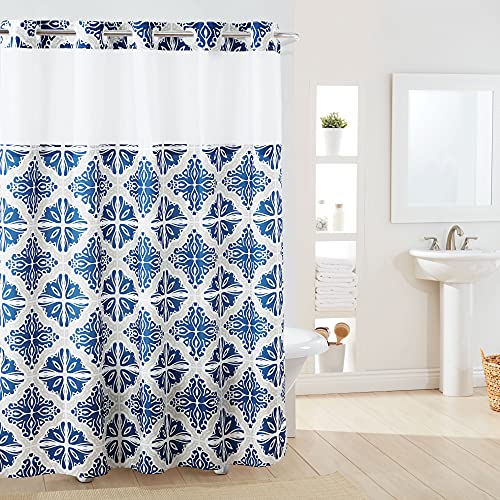 Hookless Missioi Shower Curtain With Peva Liner, 71 In X 74 In, Navy #TOP1