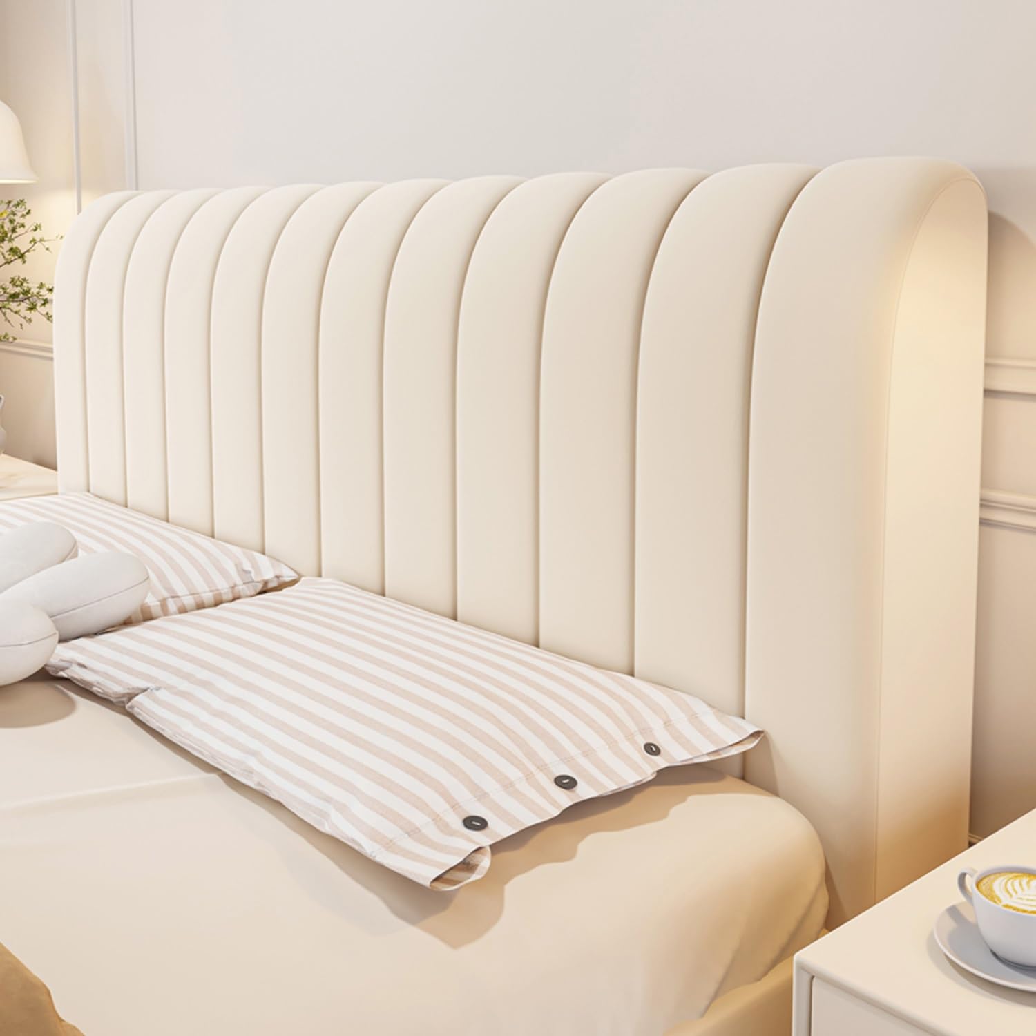 AYUOEODM Velvet Headboards Covers Slipcover For Single/King/Double Elastic Bed Head Cover Thicken Upholstered Washable All-Inclusive Headboard Protector Cover (Color : Cream white, Size : 120cm)