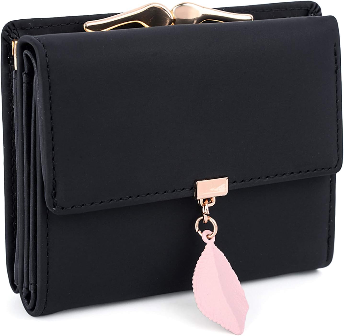 Ladies Purses RFID Blocking Wallets for Women with Zipper Coin Pocket 6 Card Slots Leaf Pendant Faux Leather