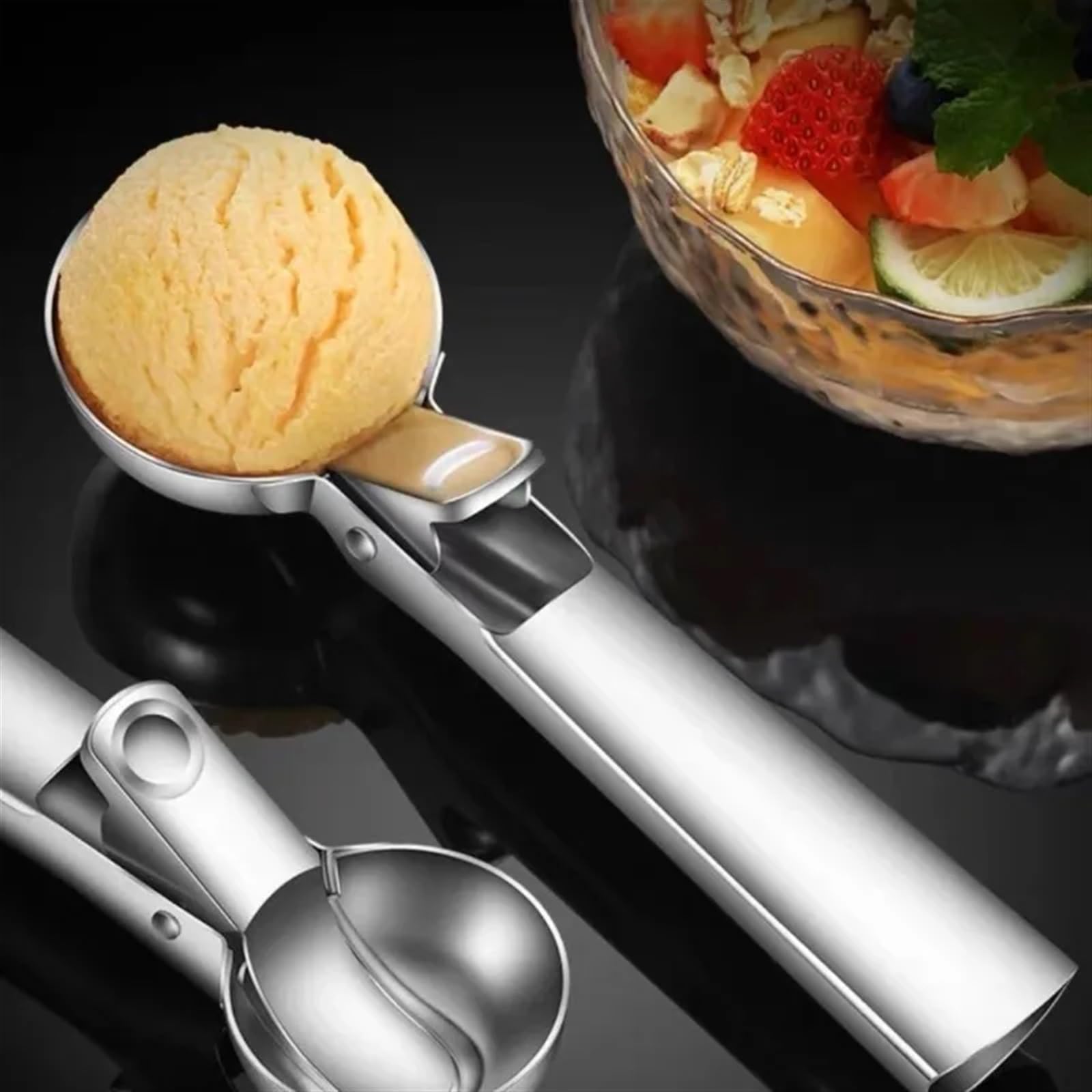 Cuillere A Glace Cuillère à glace, cuillère en acier inoxydable, cuillère à glace, cuillère à lait chaud à la pastèque CuillèRe à Glace(S-3 PCS)