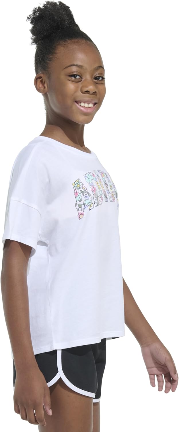 Adidas Girls Short Sleeve Drop Shoulder Graphic Tee Shirt - Image 6