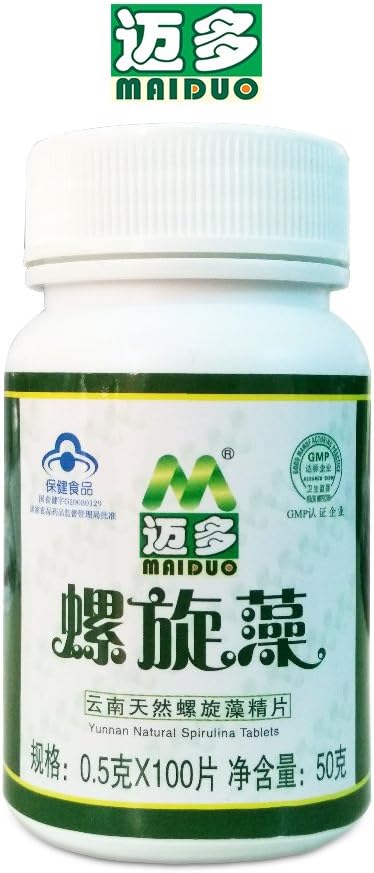 Maiduo Spirulina Tablets Protein Supplement Healthy Food 50 Gram(100 Pills X 500 mg)