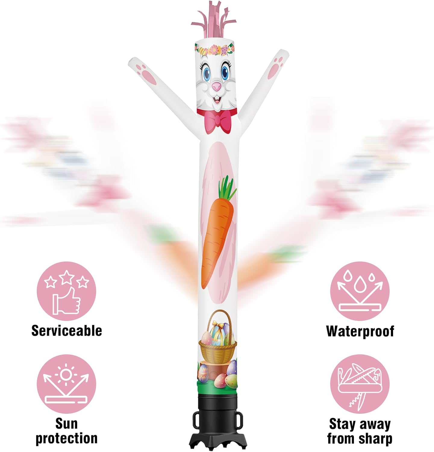 6FT Tall Easter Bunny Inflatable Tube Man (9''Diameter) Wacky Wavy Dancing Guy for Outdoor Decoration Advertising Business Promotion - Easter Theme (Blower Not Included)