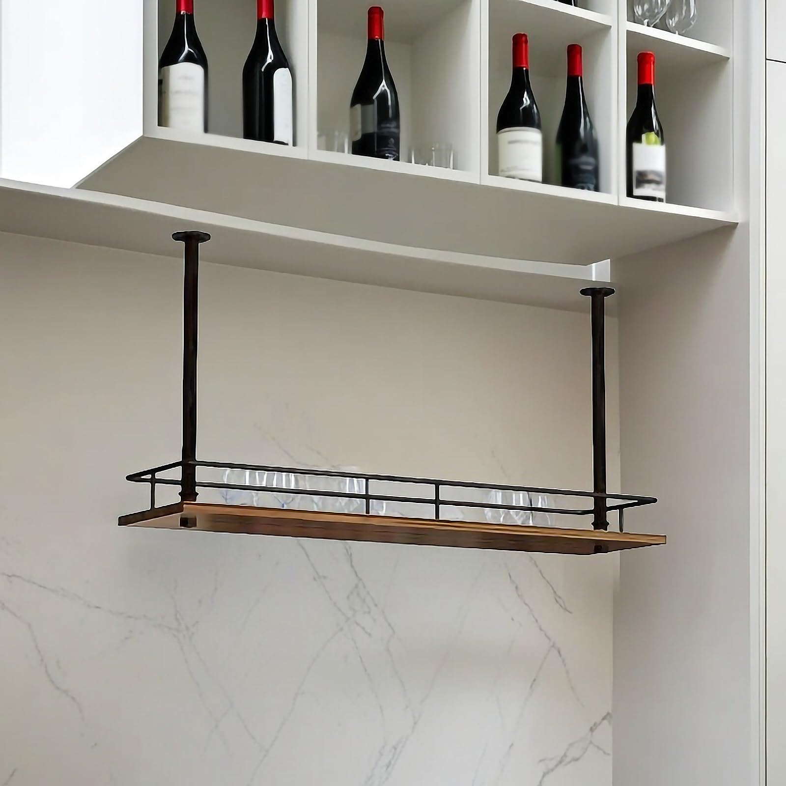 Dekorative Wohnaccessoires, Möbel, Hängeregale, Schwerlast-deckenregal, Hängendes Weinregal, Deckenregal Für Küche, Bar Oder Café, Organizer Für Weinflaschen, Pflanzen Black 100x25x50cm