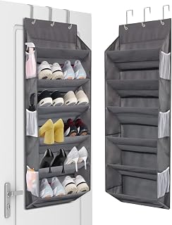 Over the Door Shoe Organizer Hanging with 6 Mesh Pockets 6 Deep Large Pockets, 50lbs Weight Capacity Fits 12 Pairs Shoes Behind the Door Shoe Rack Storage for Closet and Narrow Door 1 Pack