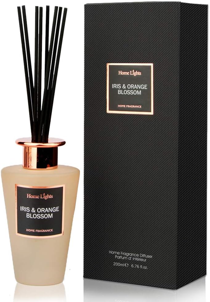 Home Lights Reed Diffuser Gift Set, Natural Scented Long Lasting Iris Orange Blossom Fragrance Oil for Home Office Gift Idea, Aromatherapy Air Freshener and Stress Relief, 200ml/6.76 fl.oz