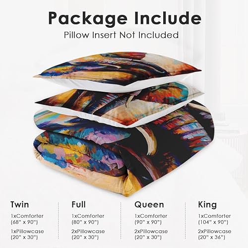 Miniatura 6 de WeCozy Juego de edredón tamaño King con 2 fundas de almohada, pintura colorida de árbol, animal, elefante, juego de ropa de cama suave para niños y