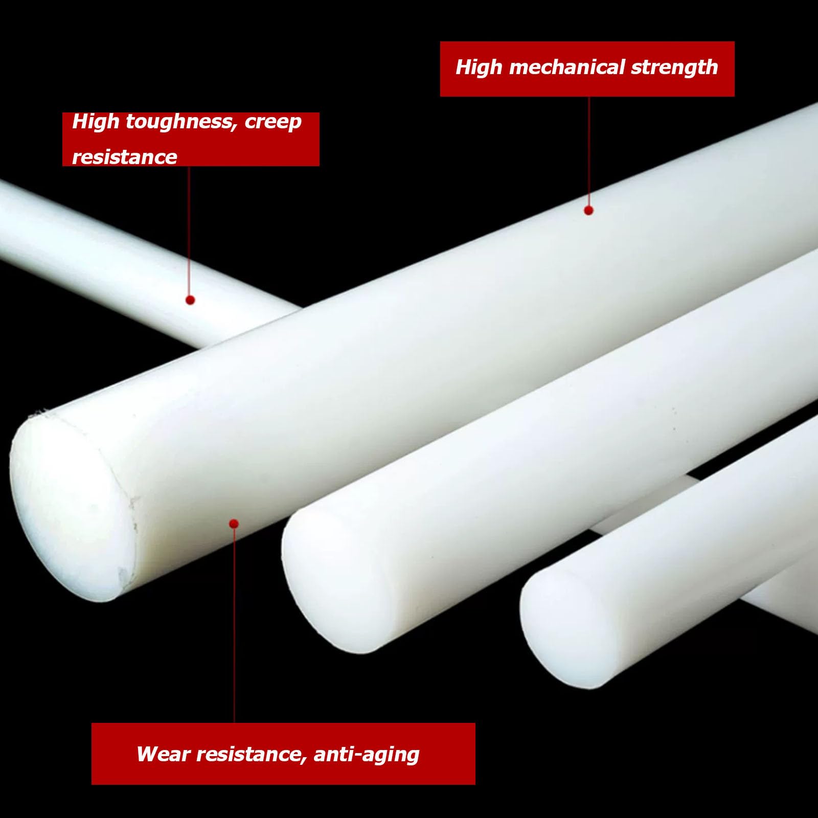 Barra Tonda in Nylon PA6, Asta in Plastica Antiurto per Cuscinetti, Boccole E Parti Meccaniche, Lunghezza 50cm,40mm/2pcs