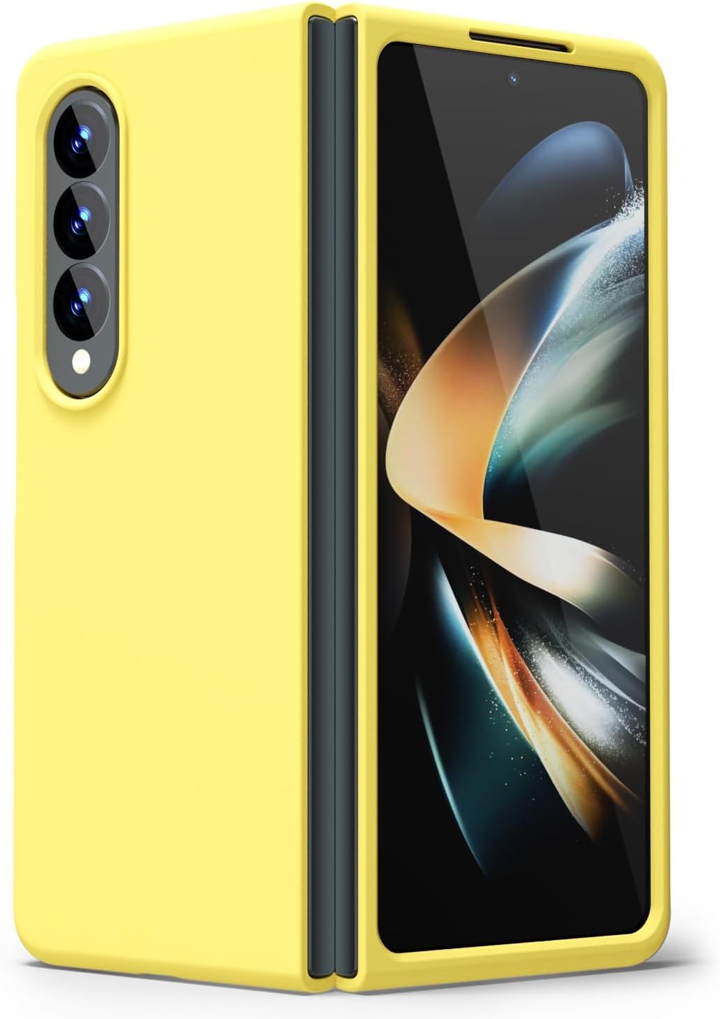oakxco for Samsung Galaxy Z Fold 4 Phone Case Liquid Silicone Grip, Cute Thin Slim Soft Rubber TPU Plain Smooth Gel Cover for Women Girl Aesthetic Design, Matte Solid Protective & Shockproof, Yellow