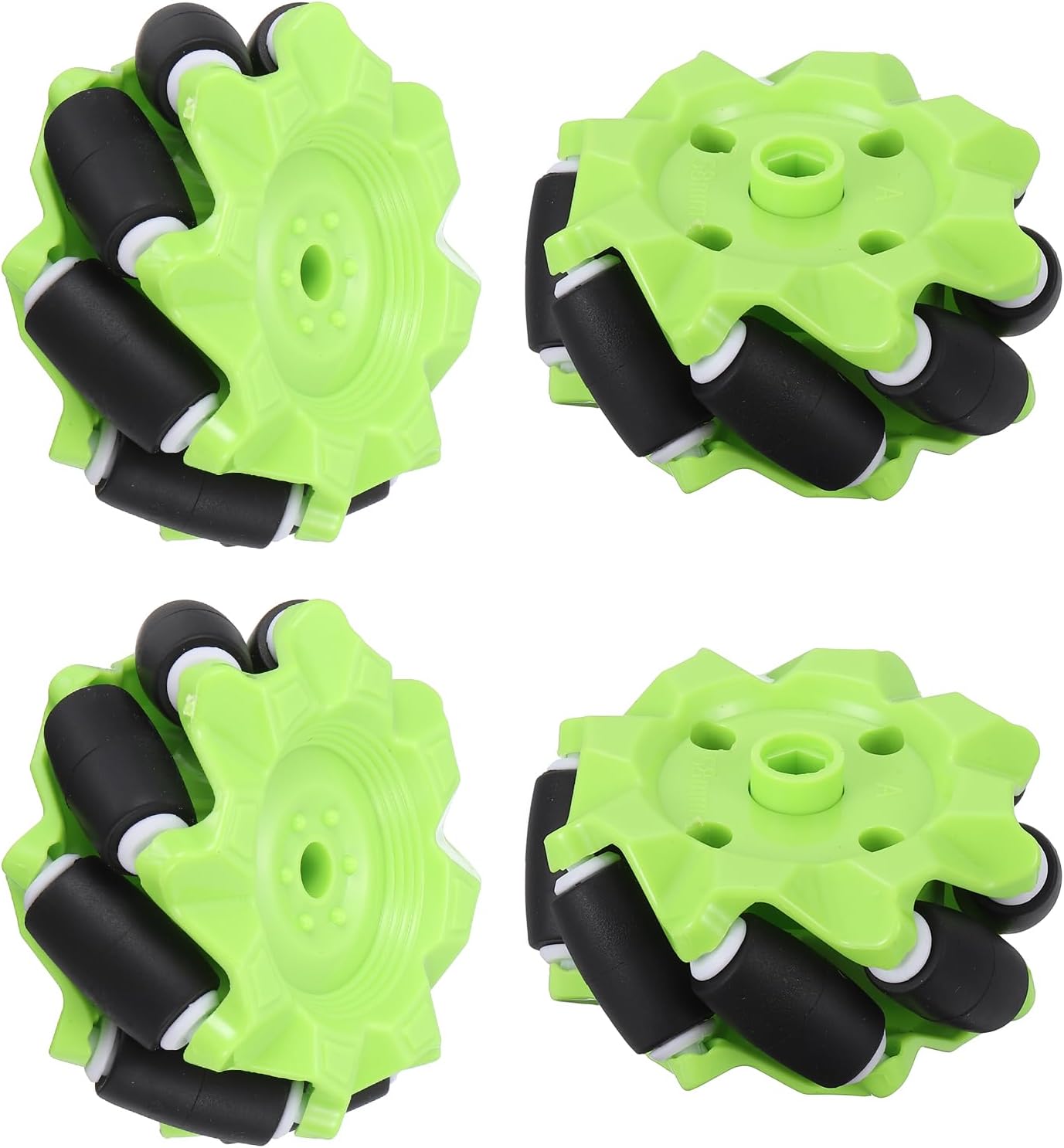 sourcing map 1Set Mecanum Wheels Set, 58mm / 2.28" ABS Rubber Omnidirectional Wheels for Smart Robot Car Parts DIY Models Accessories, Green
