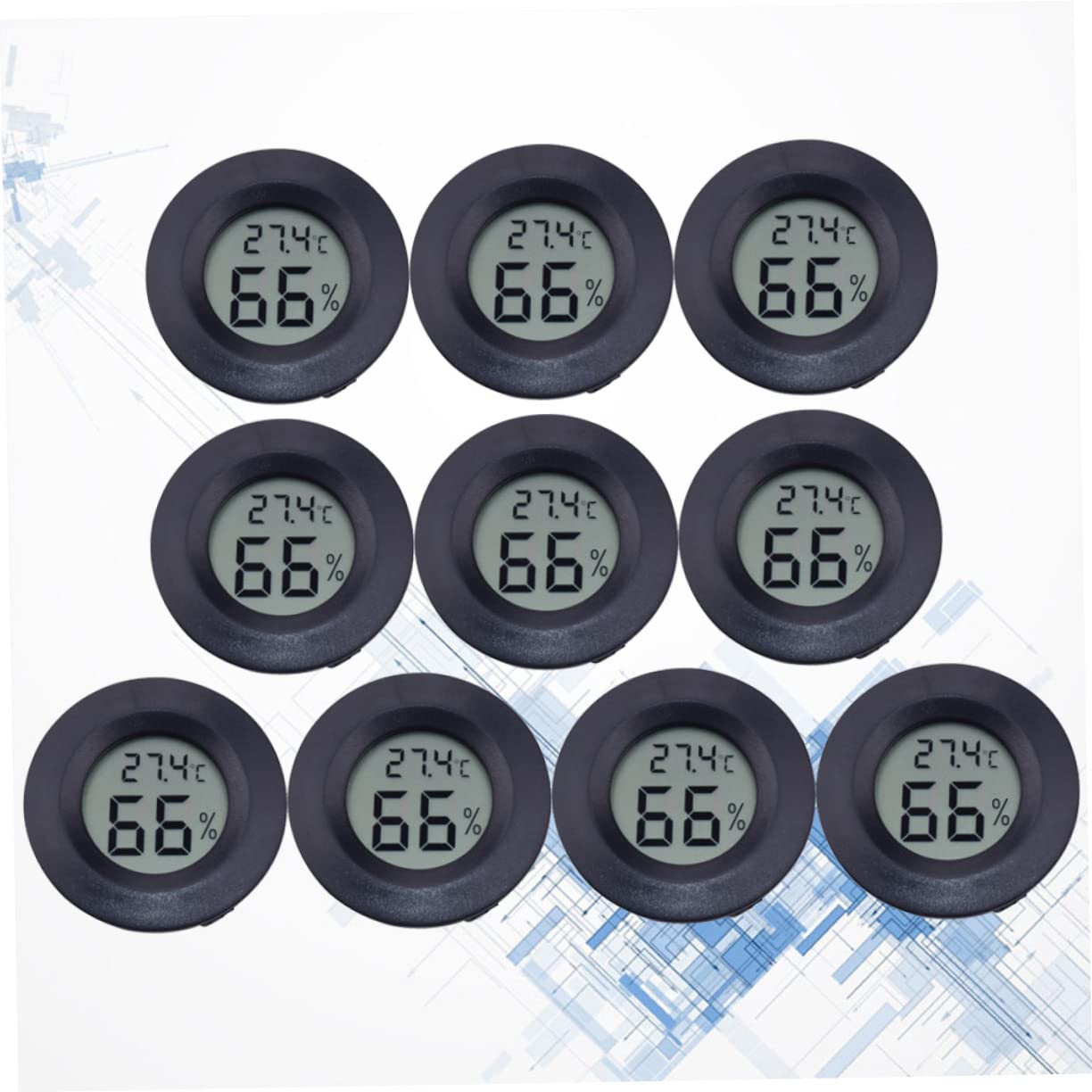 HANABASS Termometro Igrometro Digitale Rotondo per Rettili, in ABS e Acrilico, Compatto e Leggero, per Terrario e Uso Domestico, 10 Pezzi | Display Celsius, Uso Casa e Negozio Animali, Formato Incorporato, Nero
