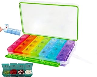 Pill Organizer Weekly AM/PM Pill Box -Moisture Proof Medicine Organizer 7 Day Portable Travel Medication Container 4 Times a Day with Large Compartments for Vitamins Supplements
