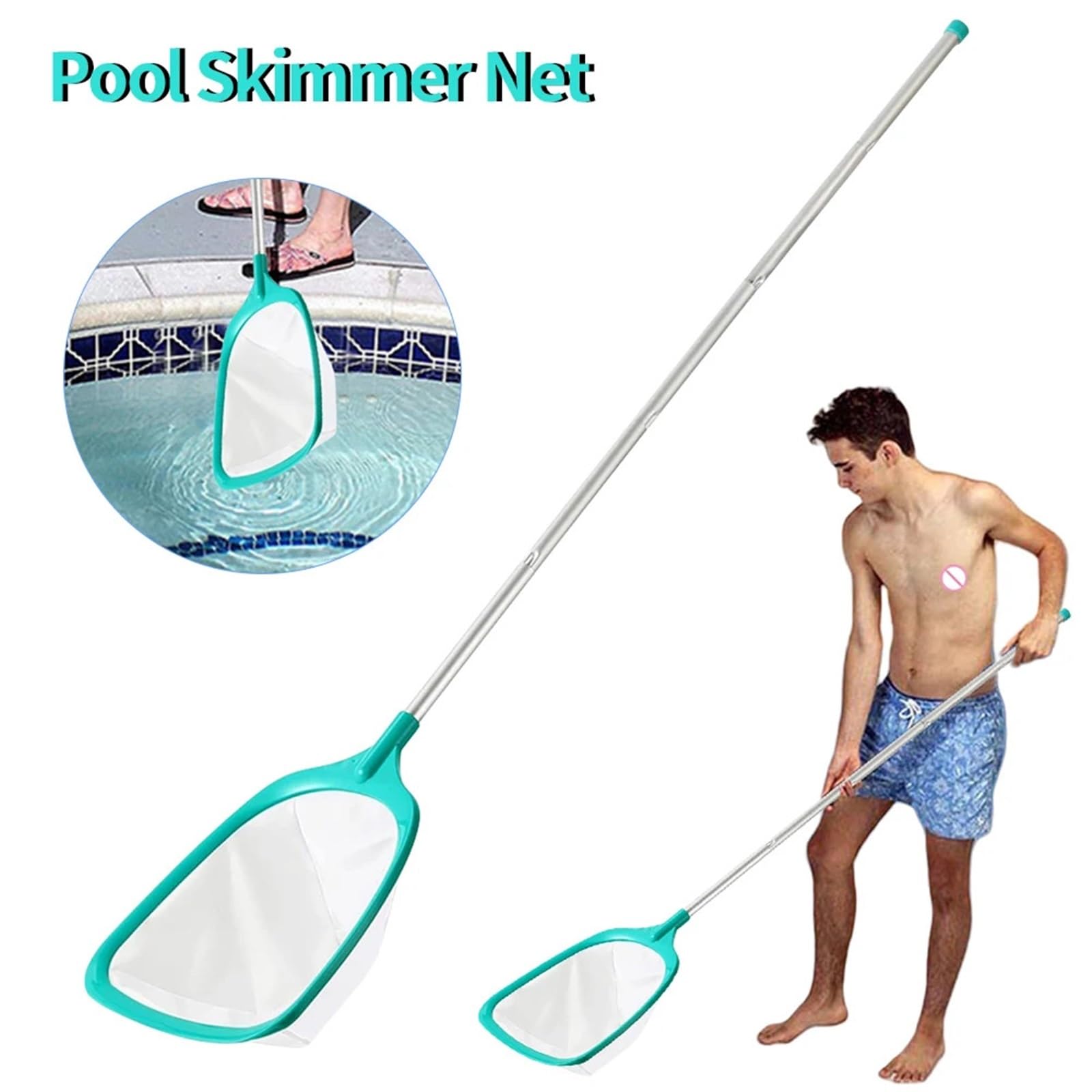 Épuisette de Piscine avec Manche télescopique, râteau à Feuilles, Filet Nettoyage for bassins pour Piscine Étang