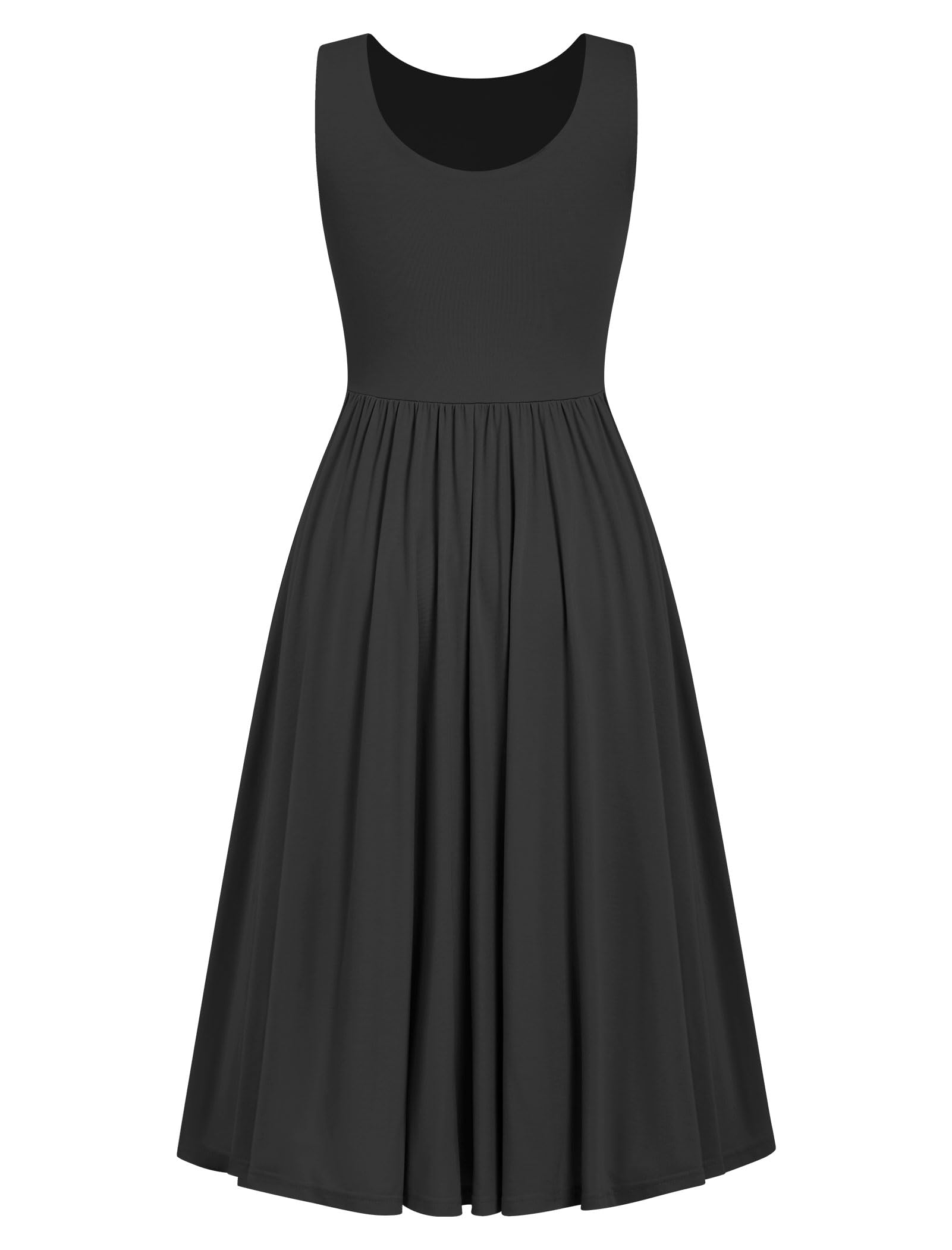 OMEWEE Vestidos de verano para mujer, cuello redondo, sin mangas, vestido midi elegante, casual, para el trabajo, fiesta, playa, salir, plisado, acampanado, vestidos largos para uso diario, vacaciones