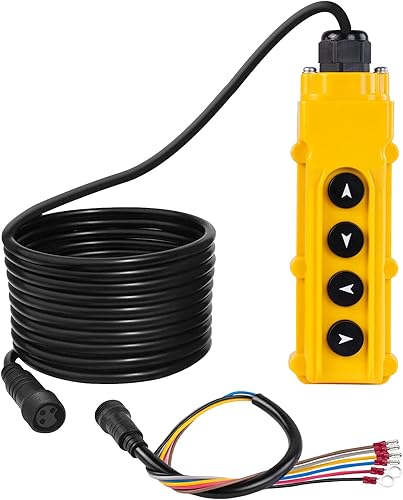 ECO-WORTHY Interruptor de botón de grúa de elevación de 4 vías con cables de 15 pies, control remoto de remolque de descarga de 6 cables de 12 V