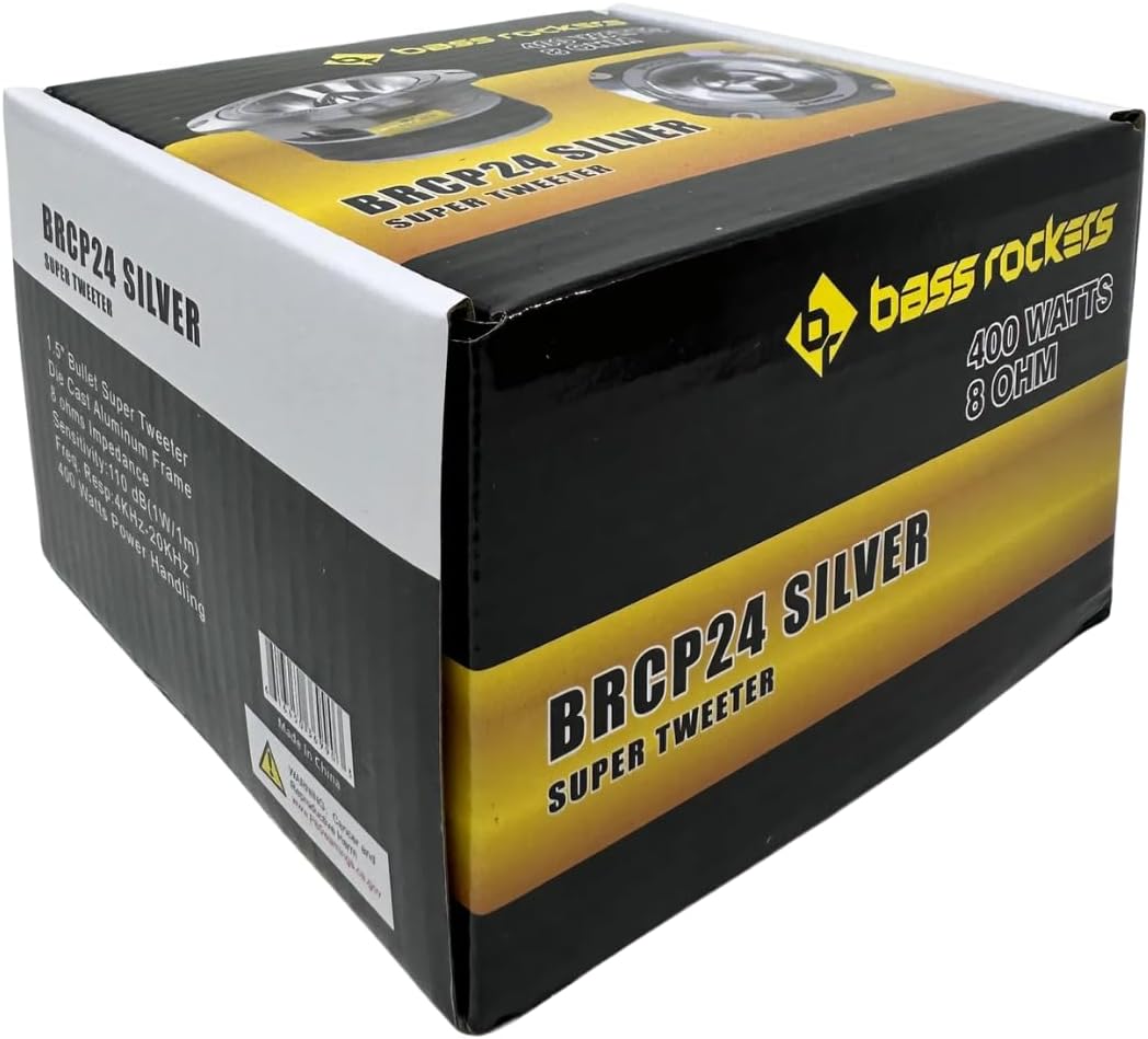 Bass Rockers BRCP24 Silver 4" Bullet Tweeter, 400W Peak/200W RMS, 8-Ohm Die-Cast Aluminum Body, High-Output (up to 110 dB), 4kHz-20kHz Frequency Response (Silver)
