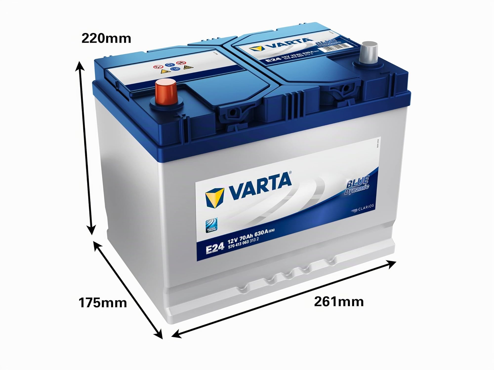 Varta Blue Dynamic E24 Batterie Voitures, 12 V 70Ah 630 Amps (En)
