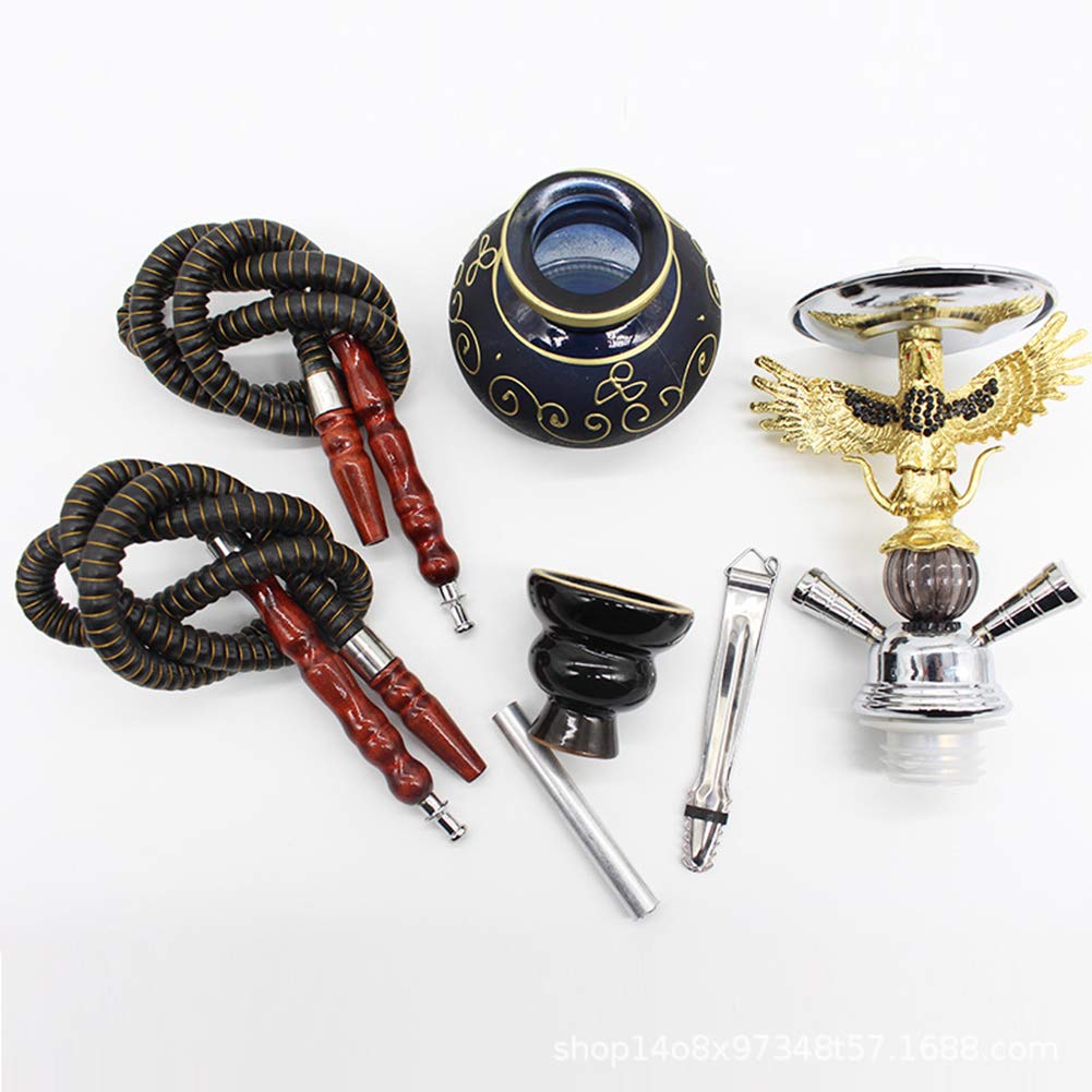Shisha Narghile Pfeife mit 2 Schläuchen, Shisha Shisha, Rab Raucheranzug Keramik Potbar Wasserpfeife Nachtclub Komplettes Set Shisha Zubehör Single Tube,Rot