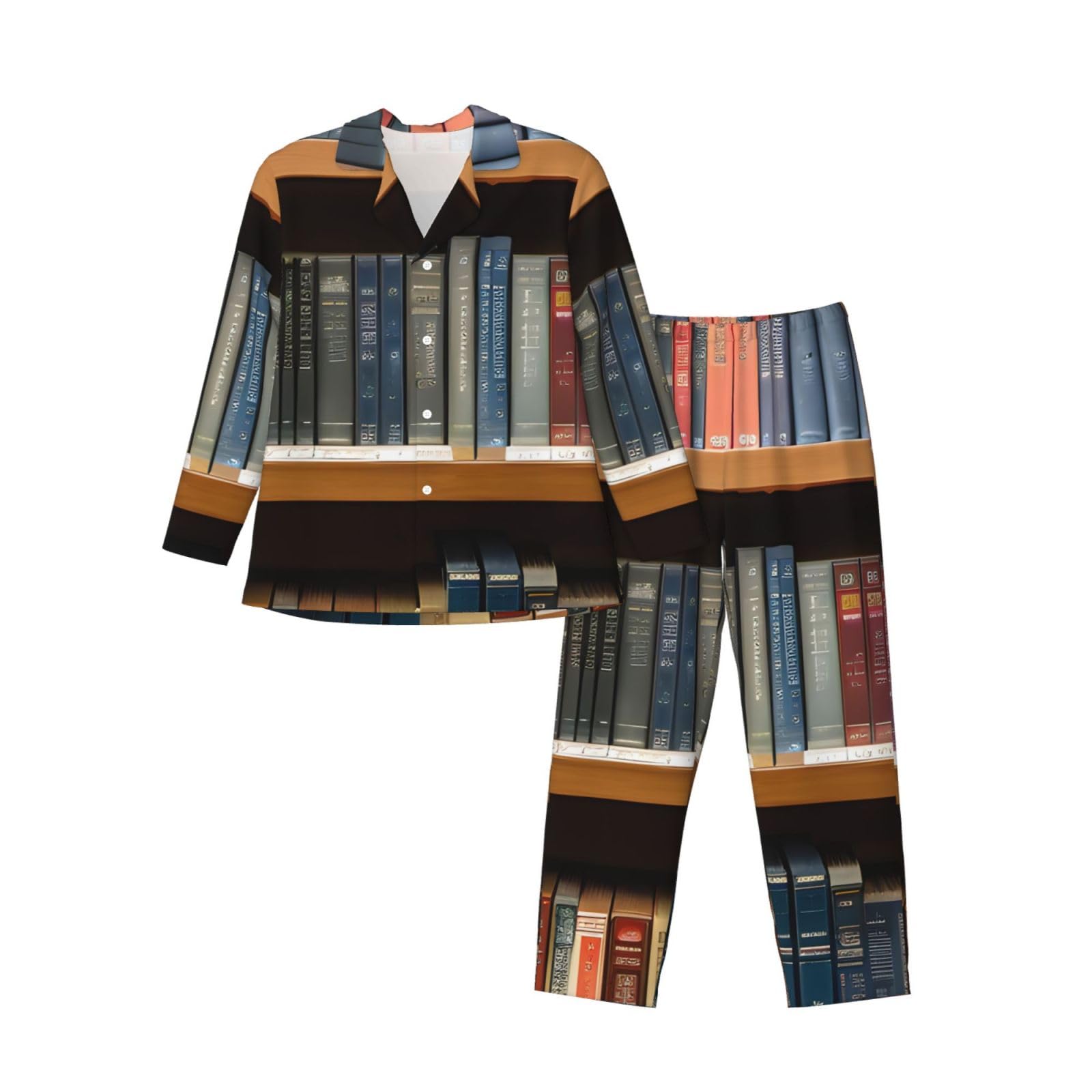 Library Bookshelf 1 Stampa Uomo Manica Lunga Pigiama Set Sleepwear Due Pezzi Lounge Set Traspirante Nightwear