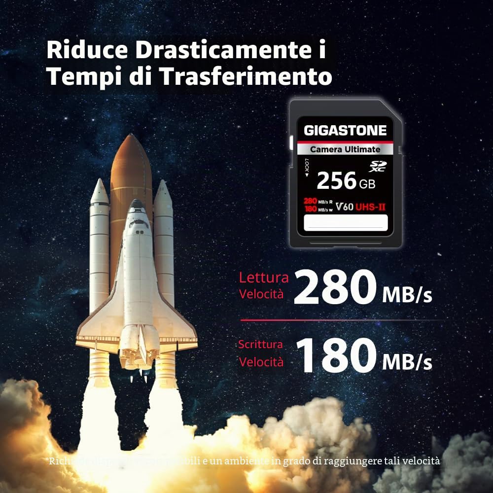 GIGASTONE UHS-II V60 256GB SD Card Camera Ultimate, Velocità fino a 280/180MB/s, U3 SDXC 4K Ultra HD UHD Video per DSLR Canon, Nikon, Sony, Pentax, Kodak, Panasonic, con 1 mini custodia
