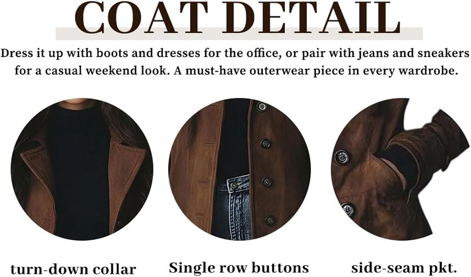 Womens Faux Suede Jacket Lapel Single Breasted Long Trench Coat Midi Long Slim Blazer Jacket Coat Fall Winter Pea Coats