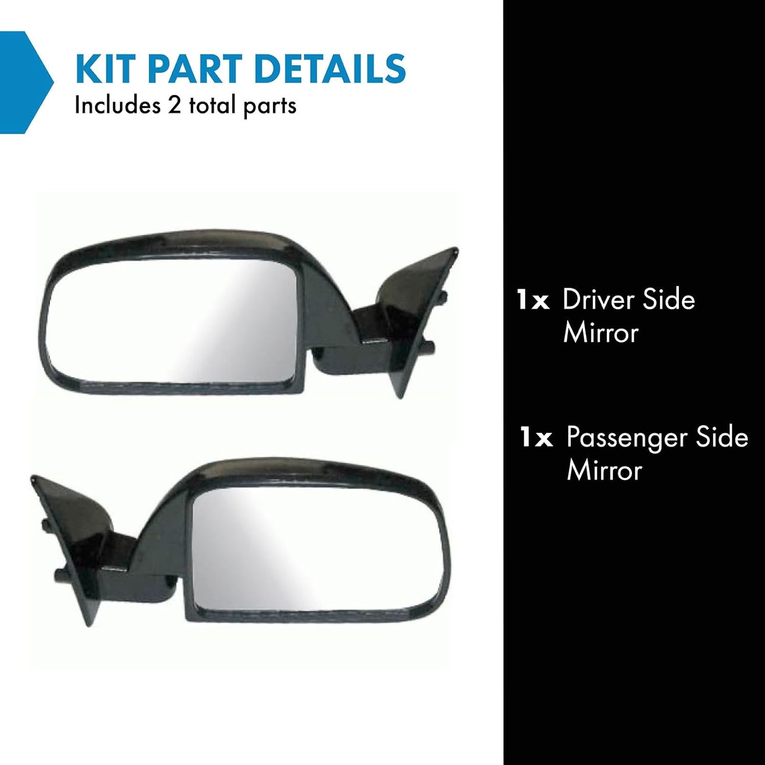 TRQ Driver and Passenger Side Manual Mirror Set Textured Black Compatible with 1989-1995 Toyota Pickup TO1320112 TO1321112