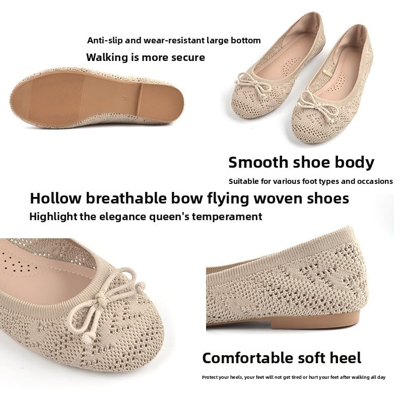 Flying single shoes summer new knitted breathable flats skin-friendly breathable comfortable lining, softness improves wear resistance summer Comfortable and durable2