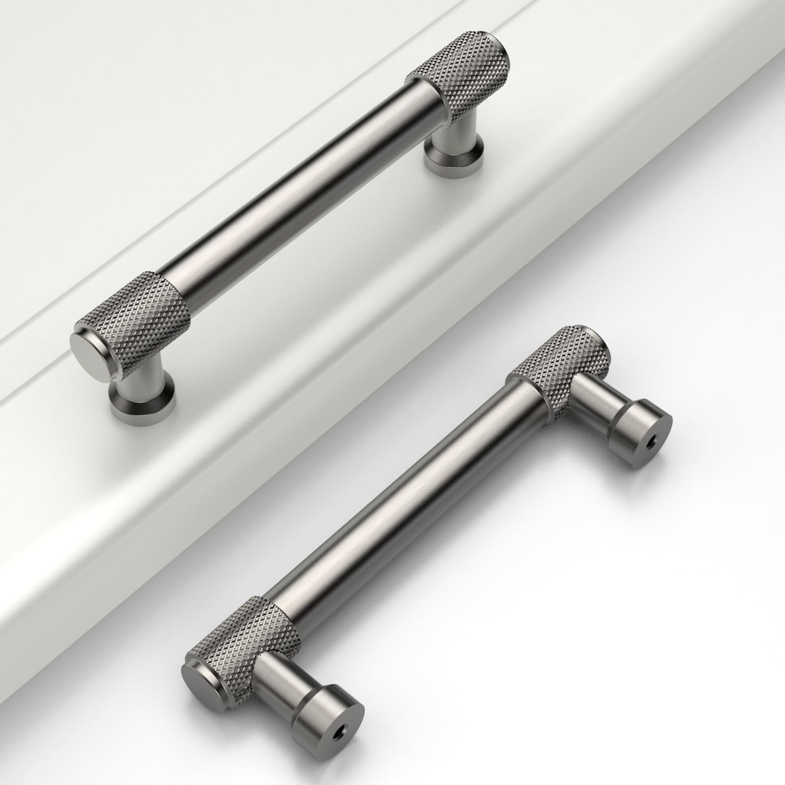 Manijas para gabinetes de cocina de níquel cepillado con elegante acabado moleteado de 96 mm