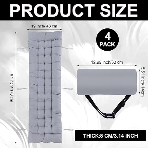 Miniatura 9 de 4 cojines para tumbona de 67 x 21 pulgadas, cojines para sillas de descanso para columpios exteriores, cojines de banco mecedoras para muebles de