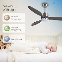 Ovlaim 132 cm Okos Mennyezeti Ventilátor Távirányítóval - Fa Lapátok, 6 Sebesség, App/Alexa Vezérlés, LED Világítás, Csendes DC Motor, Szürk 2