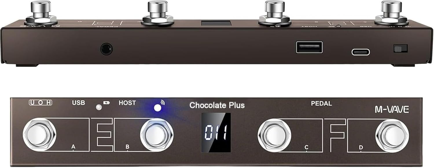 M-VAVE Chocolate Plus MIDI Foot Controller, Wireless MIDI Pedal with 4 Programmable Footswitches, BT Rechargeable Page Turner Pedal for DAW, Loop Pedal & Tuner, Compatible with iOS Android Windows Mac