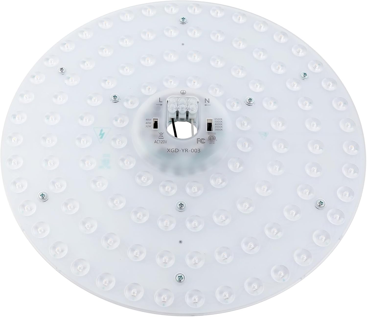 12" 0-48W, LED Ceiling Fan Light Retrofit Kit, Ceiling Light Replacement kit, Ceiling Flush Light Engine PCB, 5 Color Temps, 3000K-6000K, 4800LM, Dual Toggle Switch, 120V ETL (48, Watts)
