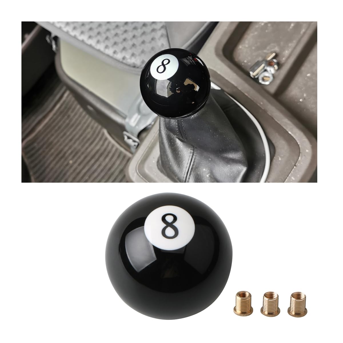 JNNJ Shift Ball Knob, Car Accessories, Car Shift Knob with 3 Adapters Universal, Black Acrylic 8 Ball Billiard Shifter Knob, for Most Cars Manual Transmission