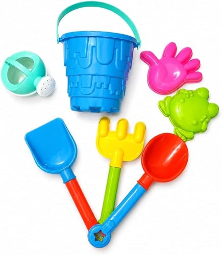Kids Beach Toys Set – Colorful Sand Play Set with Bucket, Shovels, Rake, Watering Can & Sand Molds
