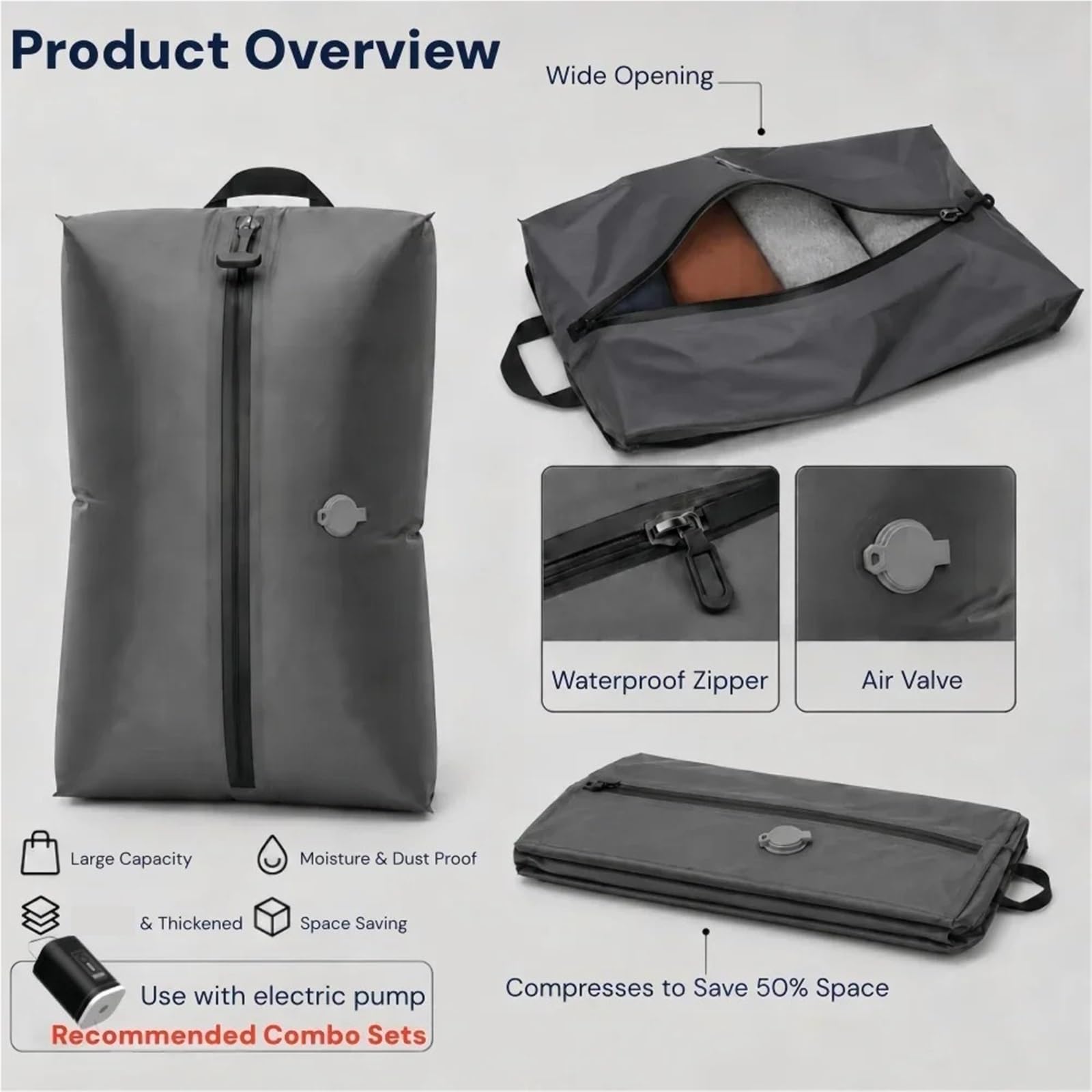 Maleta de viaje con bolsa vacío | Organizador de equipaje reutilizable for ahorrar espacio y embalaje de compresión