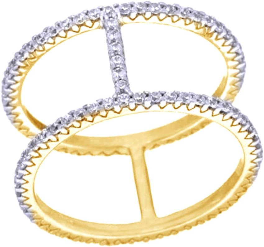 Jewel Zone US White Cubic Zirconia Engagement & Wedding Double Bar Band Ring in 14K Gold Over Sterling Silver (0.9 Cttw)