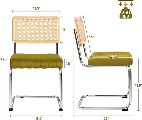 Miniatura 3 de Juego de 2 sillas de comedor modernas de mediados de siglo, sillas de comedor de ratán con respaldo de caña y patas de metal, sillas de cocina