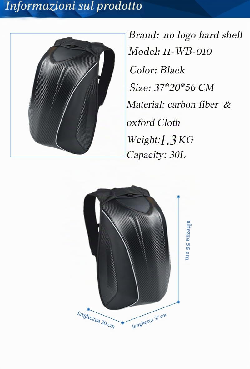 Zaino da Moto in Fibra di Carbonio, Borsa Impermeabile da Uomo per Casco, Grande Capacità per Viaggi, Campeggio, Ciclismo, Nero
