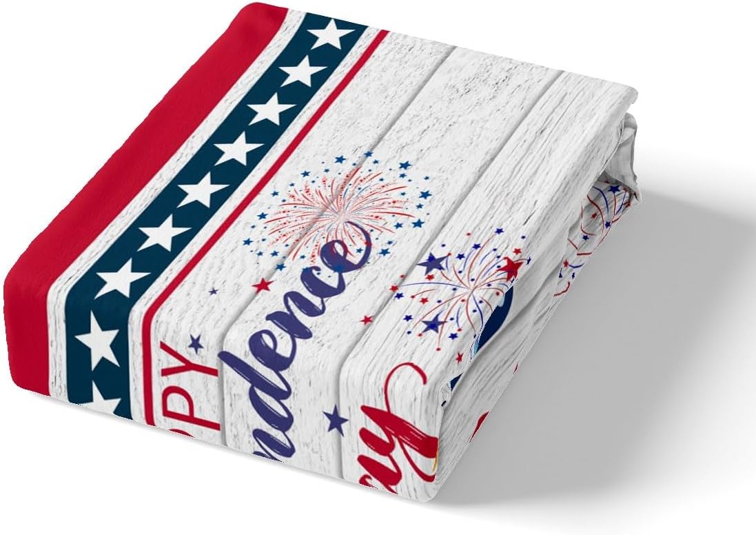 Feelyou 4th of July Duvet Cover Queen Size Truck American Flag Comforter Cover Independence Day Bedding Set Wood Grain Bedspread Cover for Kids Adults